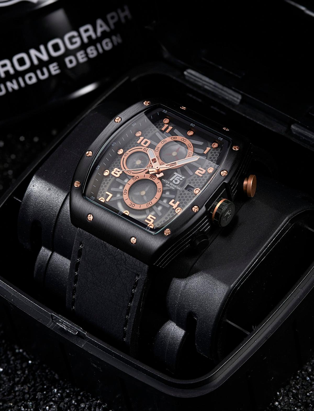 T5 Montre H3720G Chronographe En cuir Noir