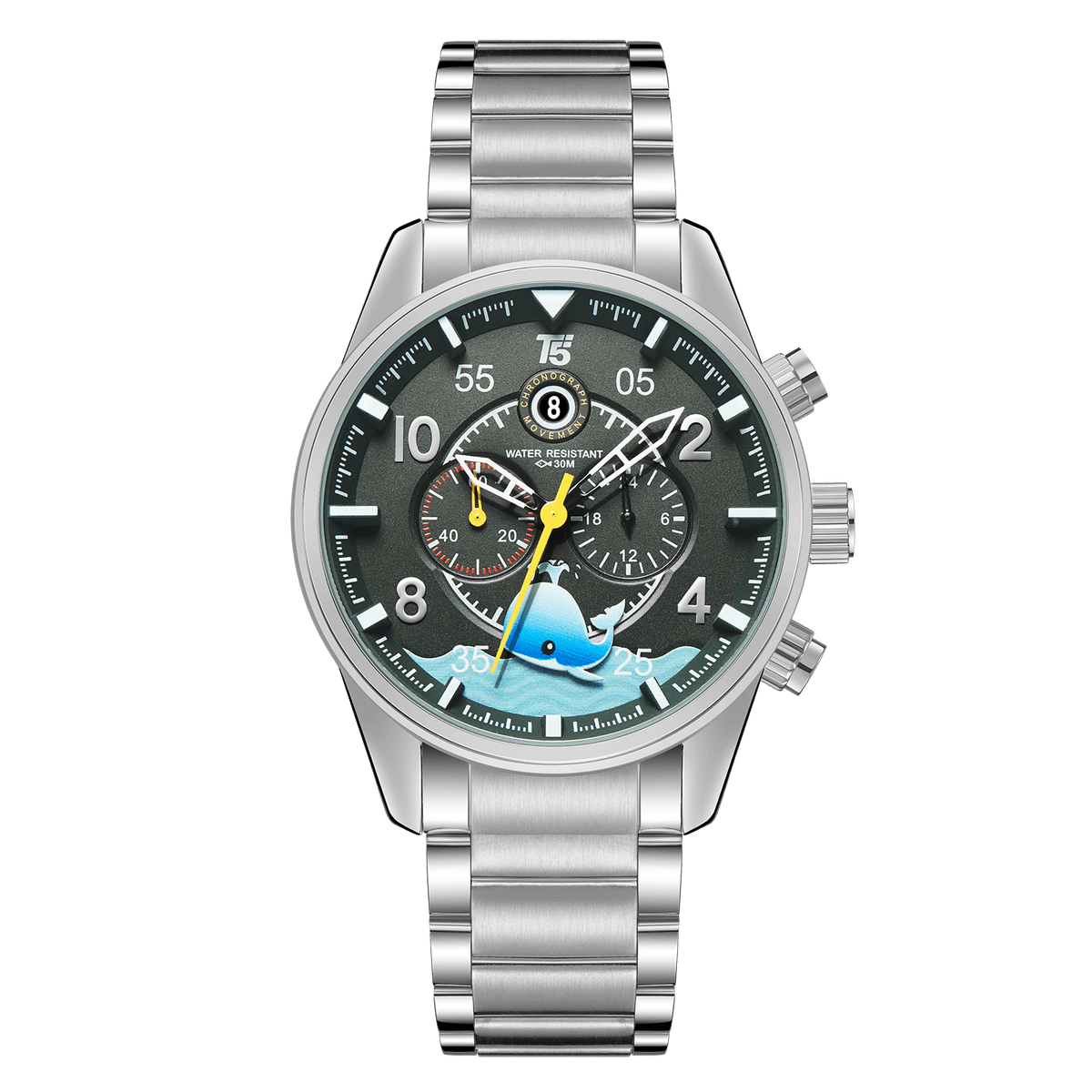 T5 Montre pour homme 3919 3D chic Chrono Bracelet en acier inoxydable, étanche