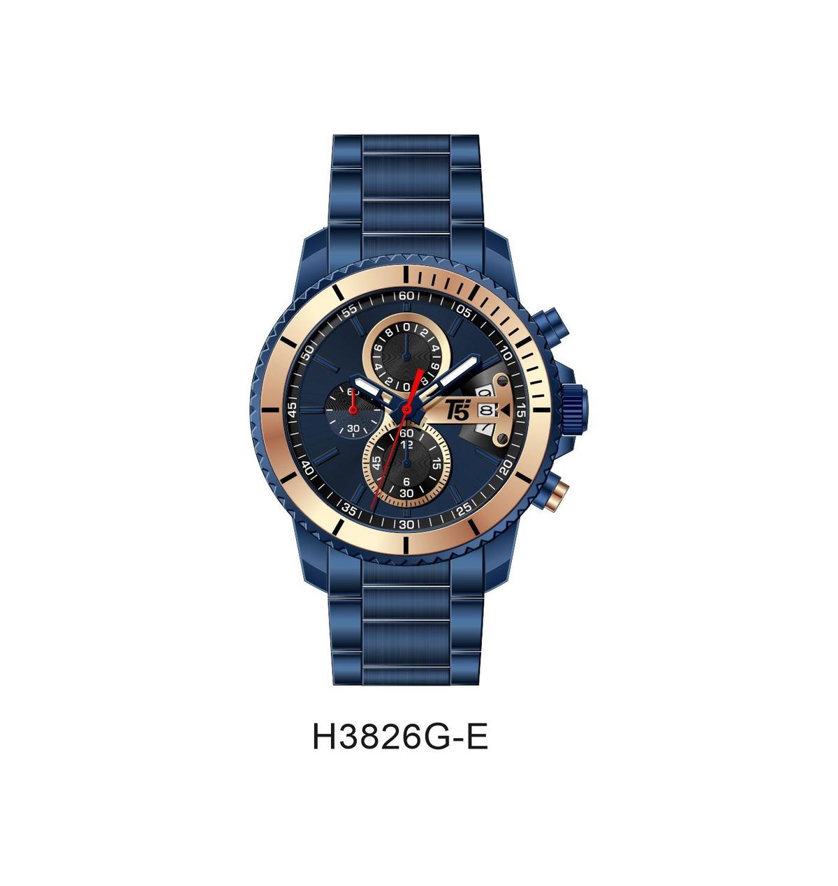 T5 Montre pour homme 3826 Chronographe et date active Chaîne en acier inoxydable étanche