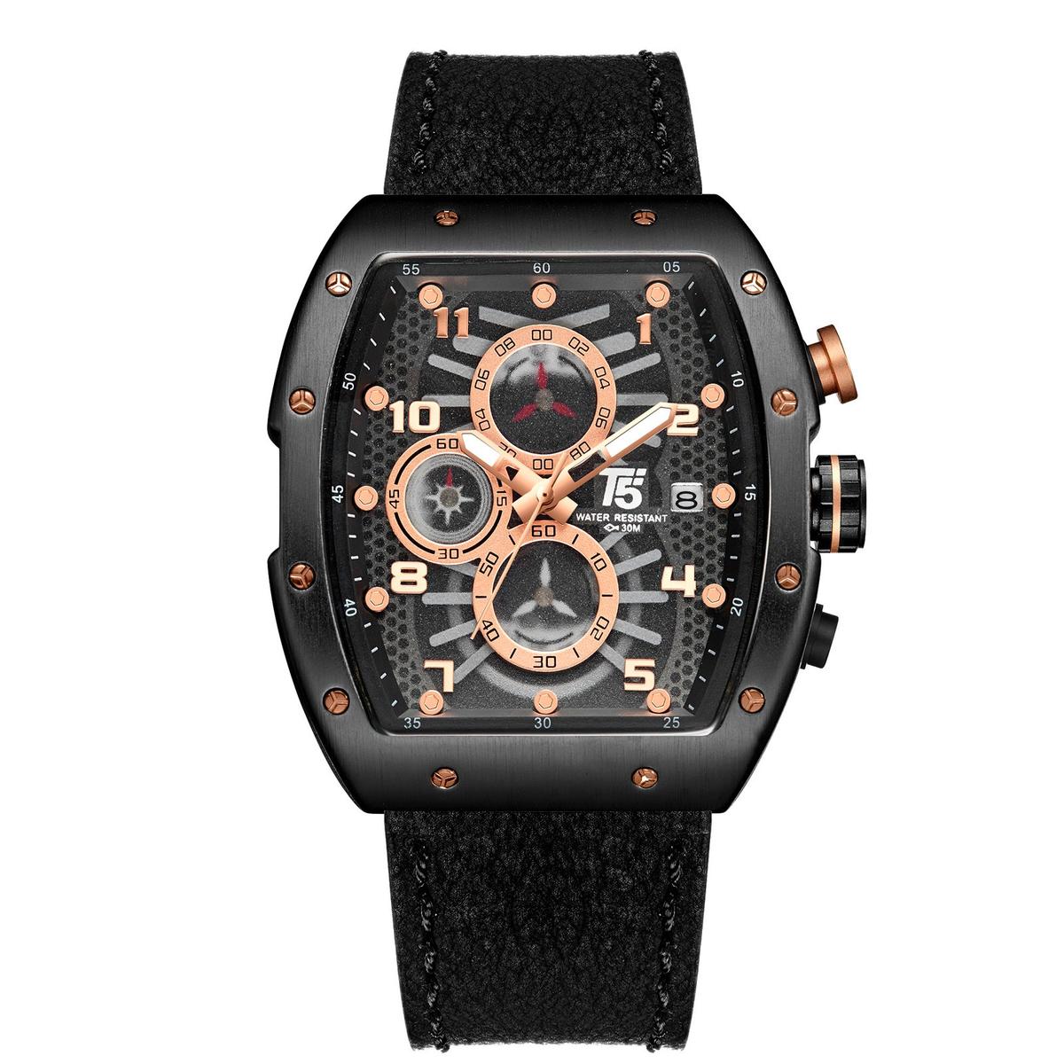 T5 Montre H3720G Chronographe En cuir Noir