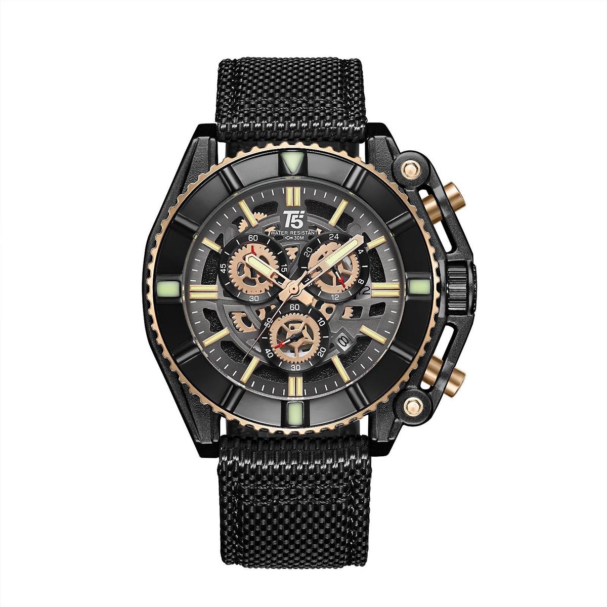 T5 watches Bracelet en acier inoxydable, 3797 hommes Analogique Chrono et date Bracelet actif nylon qualité Étanche