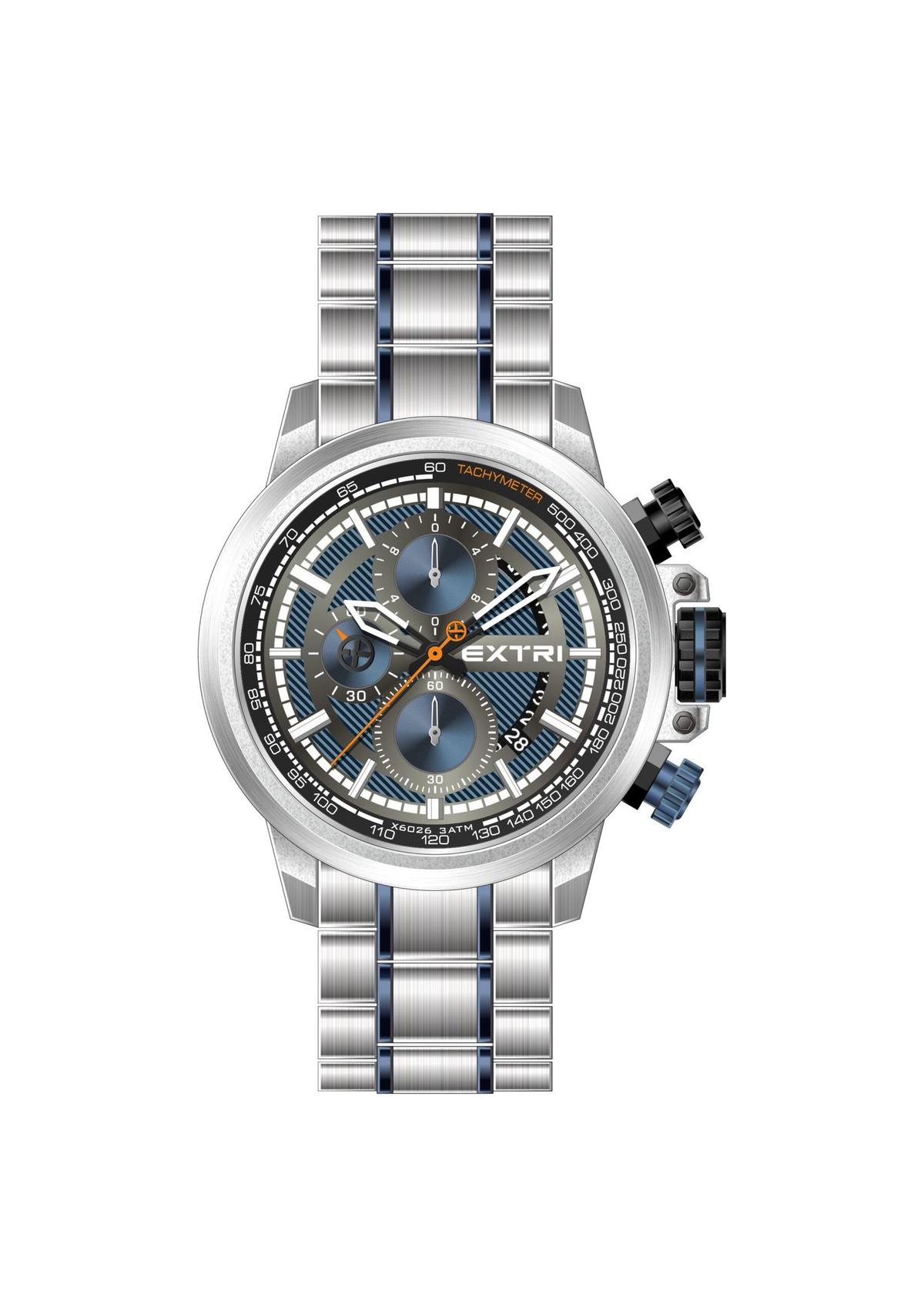 Extri Montre homme X6026 Chronographe et date , braclet en acier inoxydable Étanche