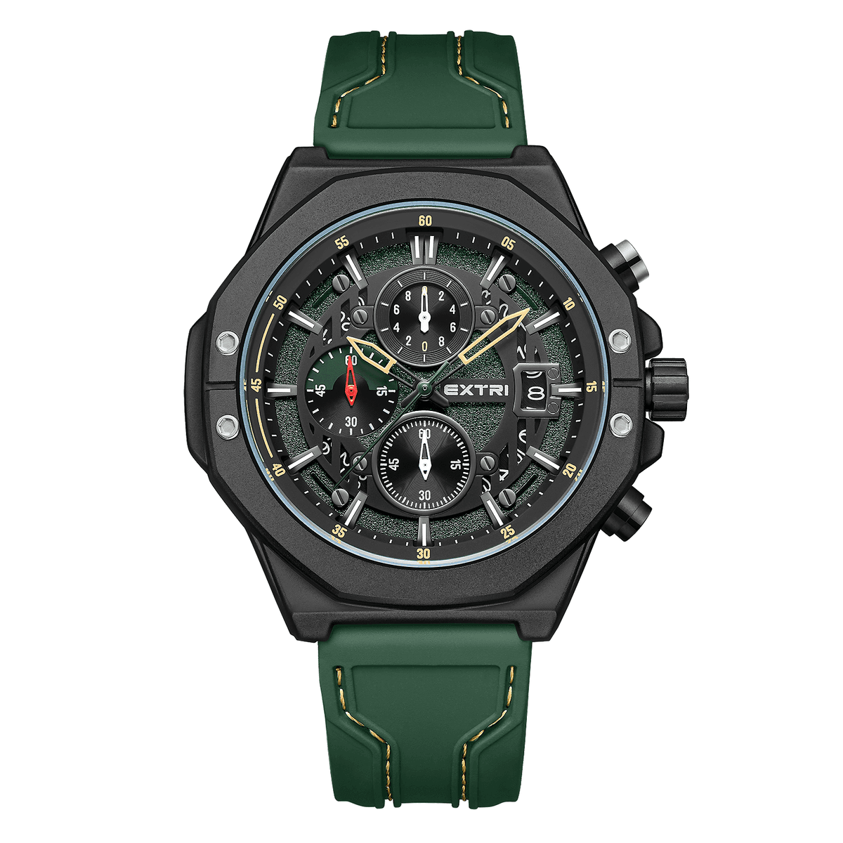 Extri Montre en silicone pour homme, bracelet étanche, chronos avec fonction de date, fabrication artisanale, 30m