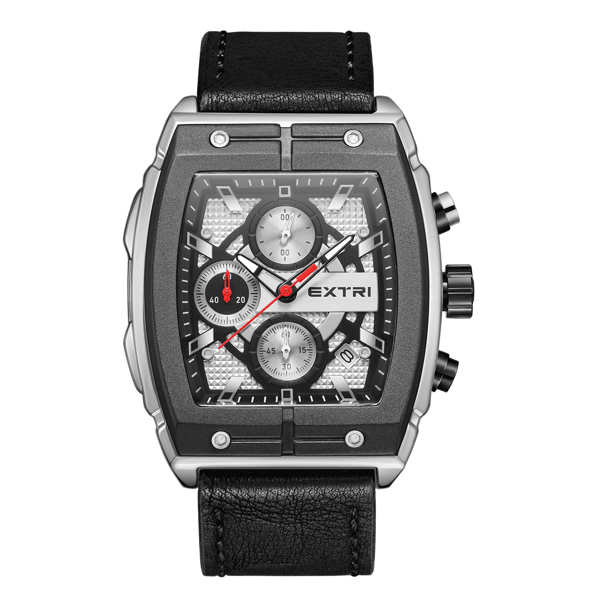 Extri Montres provoqué en cuir véritable pour hommes, forme rectangulaire, style classique, chronographe étanche, meilleur prix, nouveau cool