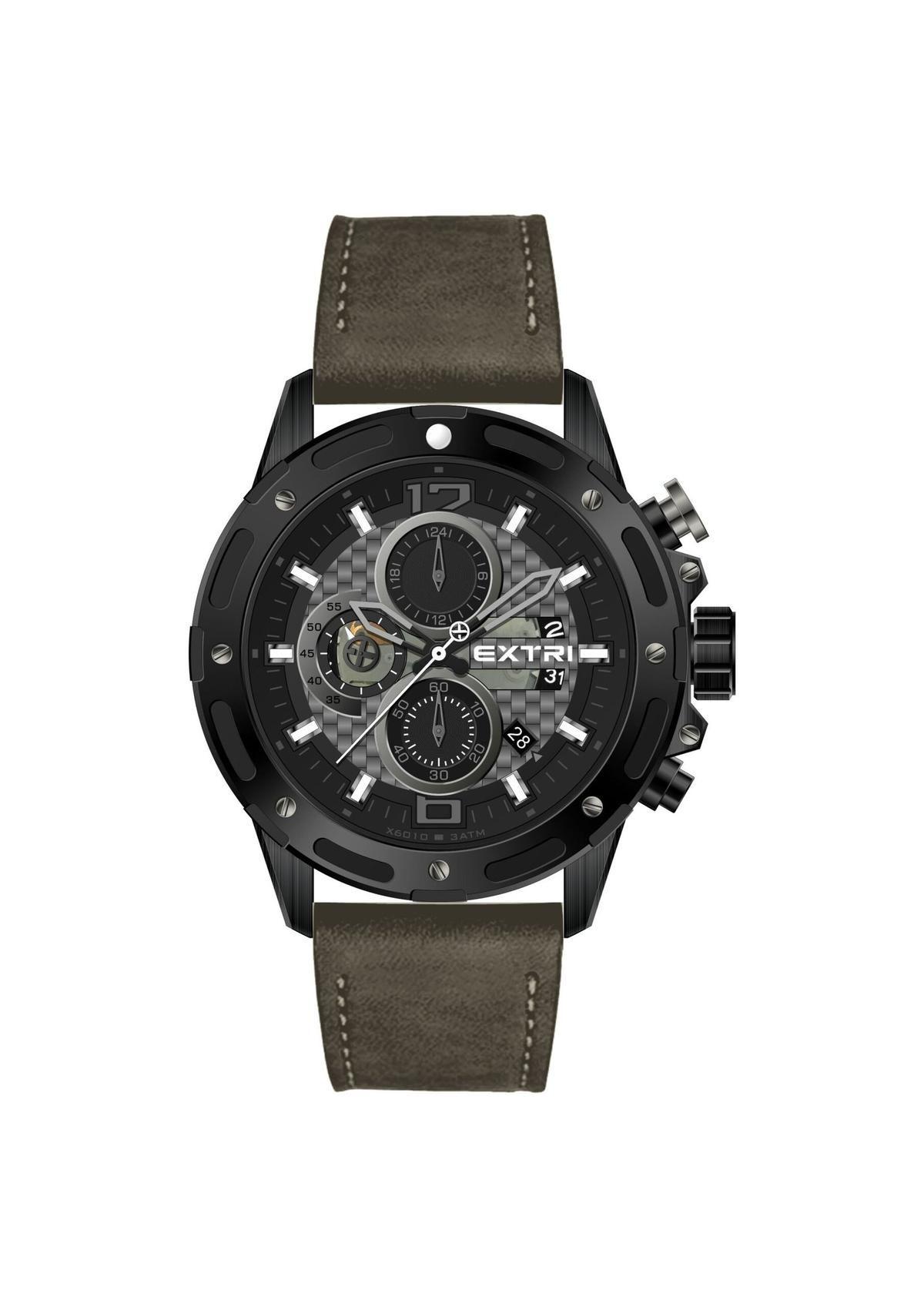 Extri Montre classique en acier inoxydable pour homme, étanche, bracelet en cuir, montre de sport à quartz, date, meilleur, nouveau