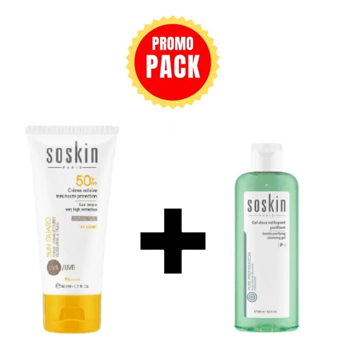 SOSKIN Ecran Solaire RichE spf50+50ml+Gel Doux Nett 60ml Pack