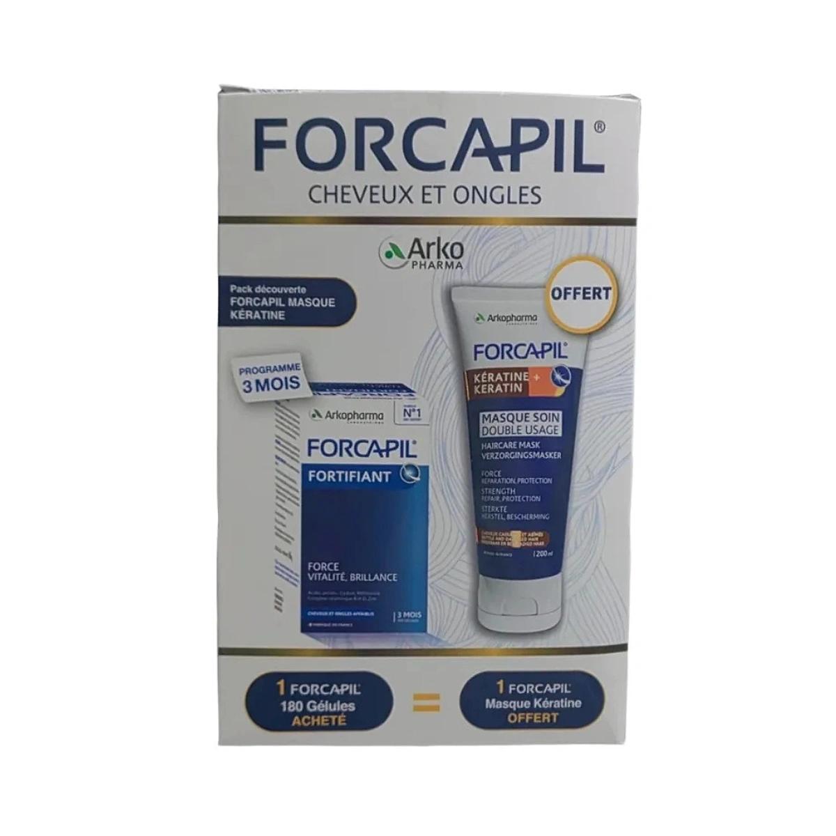 FORCAPIL Arkopharma Boite 180 gelules+Masque Soin Double Usage Keratine 200ml Pack