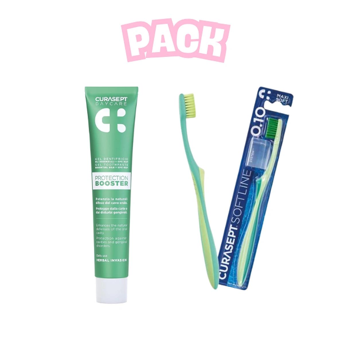 CURASEPT Dentifrice Booster Herbal Invasion 75ml+Brosse a Dents Maxi Soft Pack