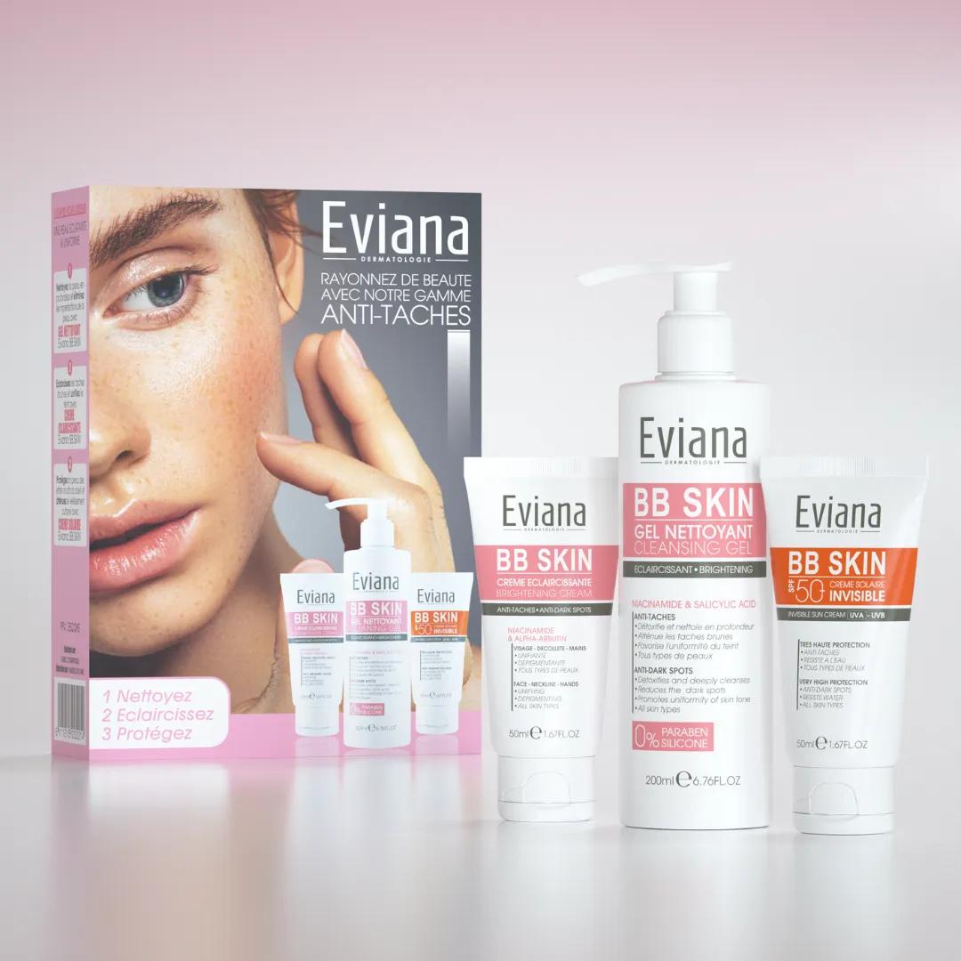 Eviana Creme Eclaircissant + Gel Nettoyant + Ecran Invisible PACK