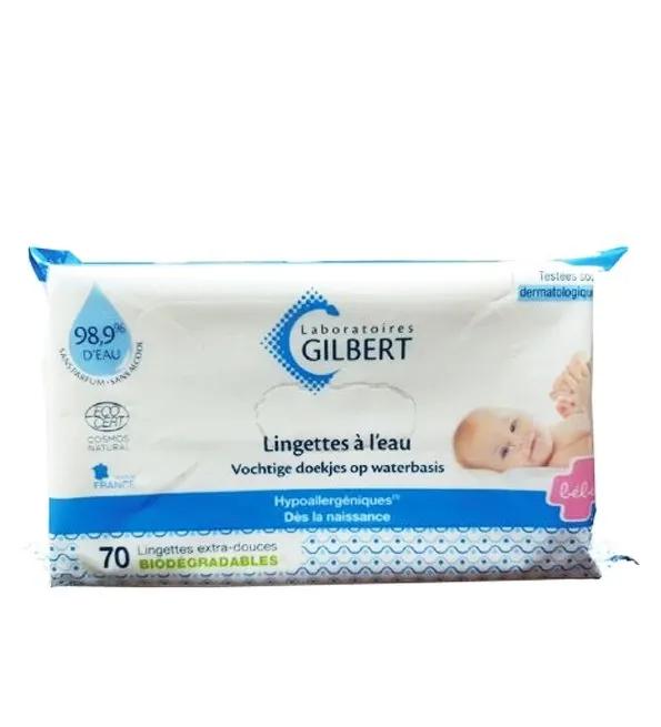 GILBERT Lingettes Bébé à l'Eau Biodégradables 70 lingettes