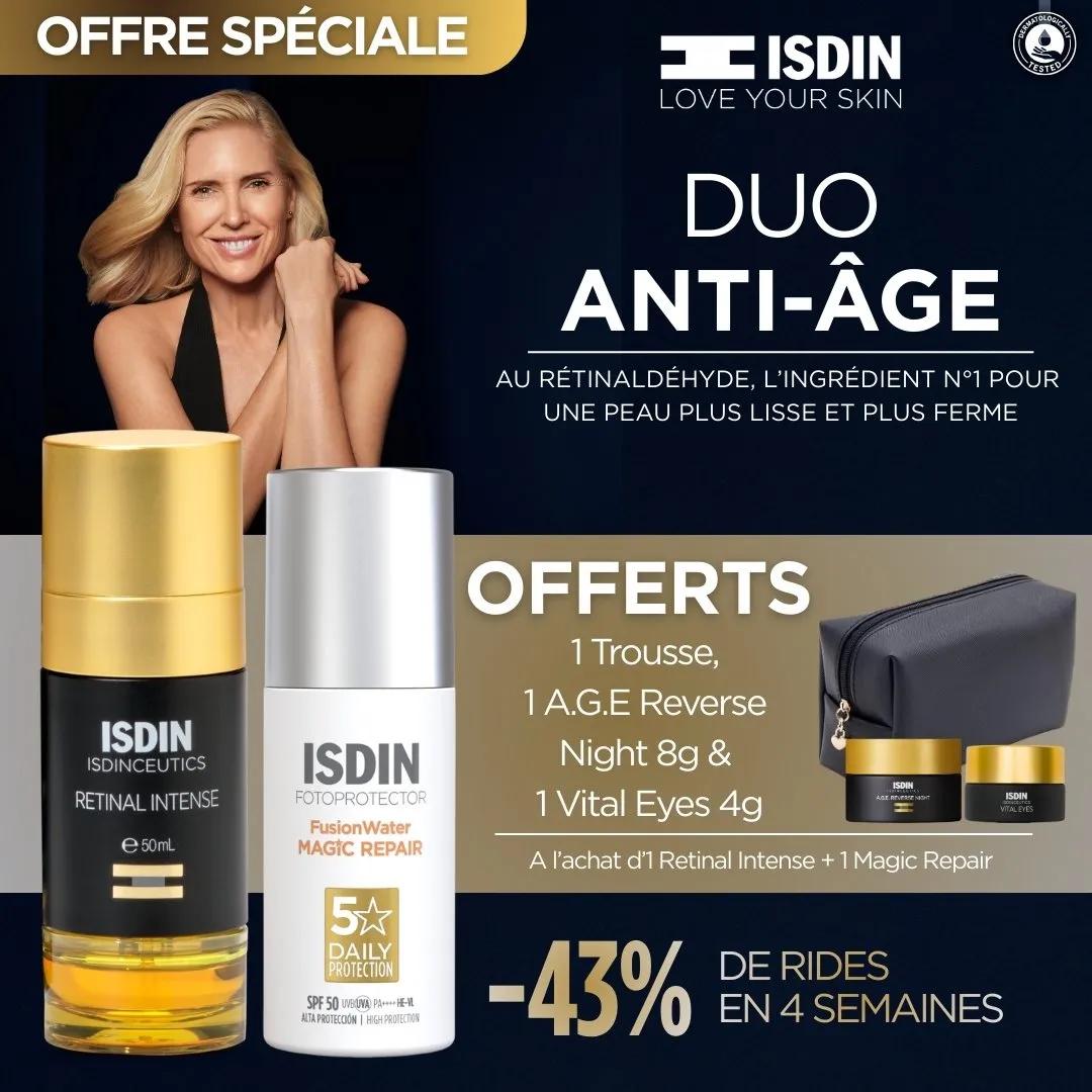 Isdin ceutics Retinal Intense Serum+Fotoprotecteur Fusion Water Magic Repair = Trousse + Age Reverse Night+ Age Reverse Eyes OFFERTS