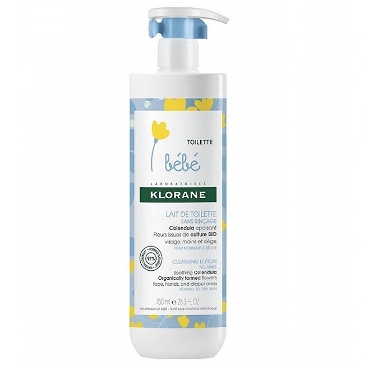 Klorane Bébé Lait de toilette sans rinçage au Calendula apaisant Bébé Peau normale à sèche 500 ml