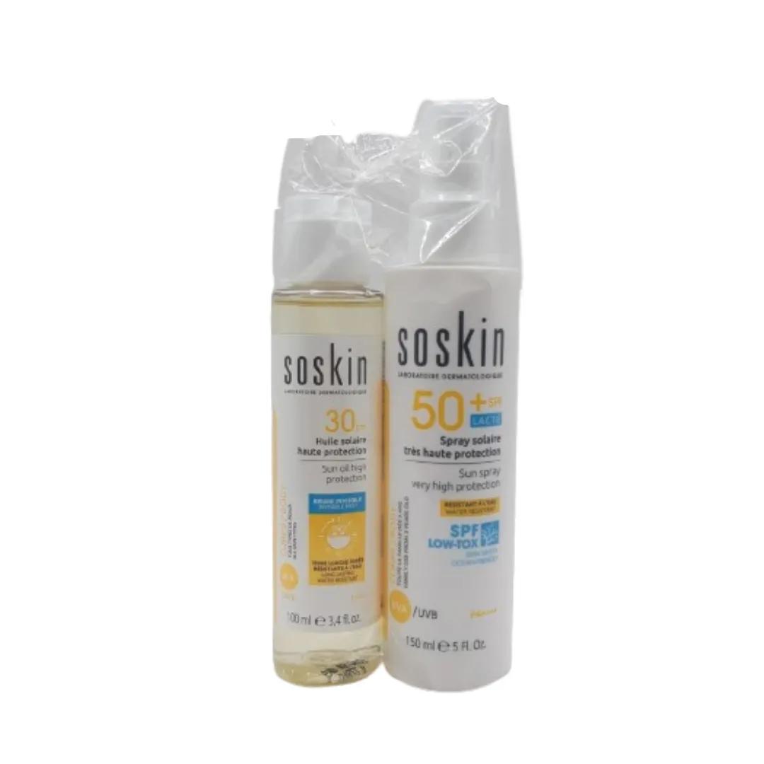 SOSKIN Ecran Solaire Spray Spf50 150ml+Huile Solaire Spf30 100ml Pack