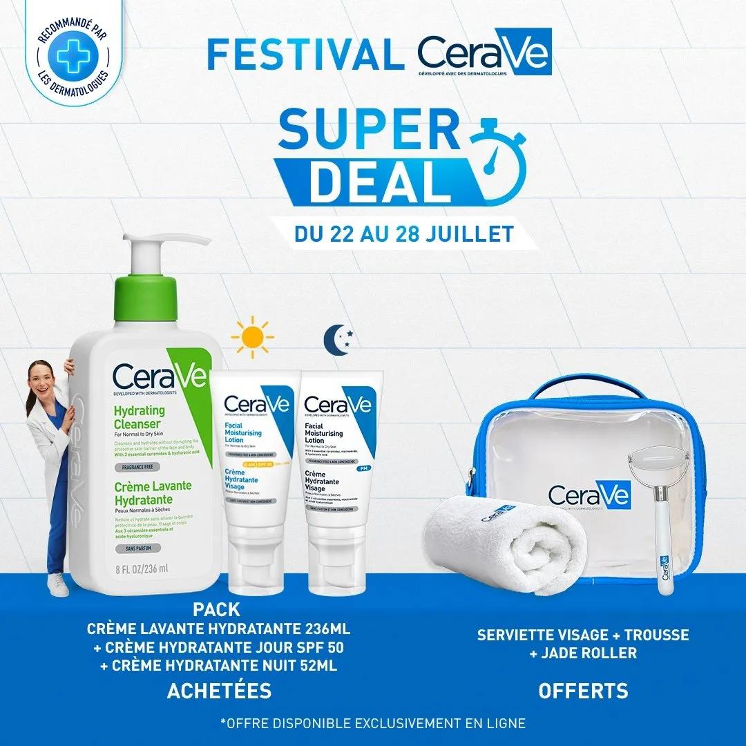 CeraVe SUPER DEAL Crème Lavante Hydratante | 236ml + Crème Hydratante Visage | 52ml + Crème hydratante visage SPF50 | 52ml