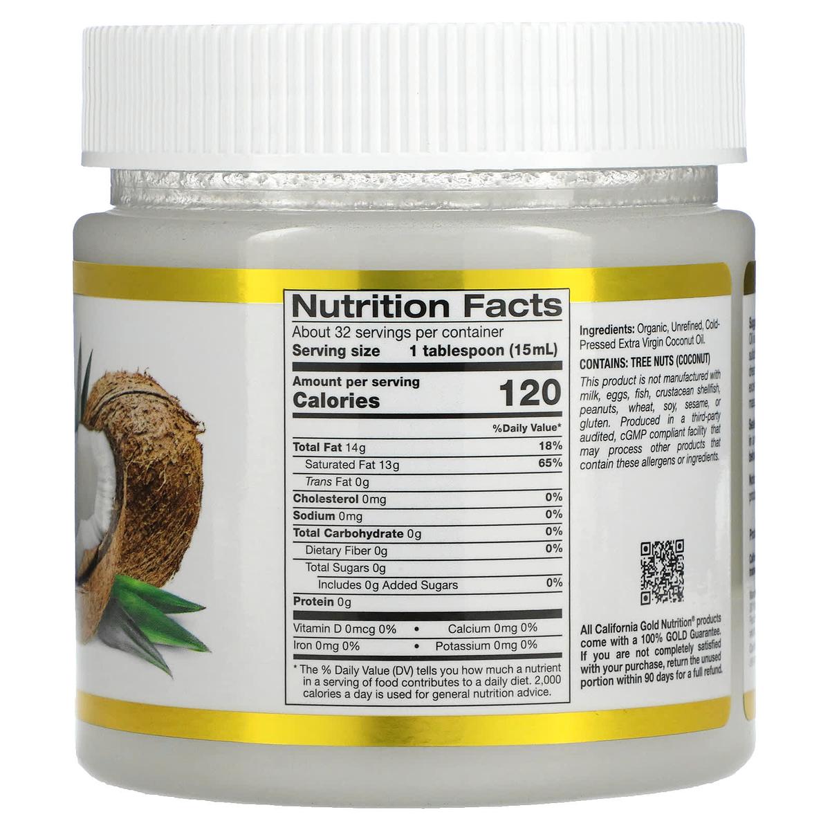 California Gold Nutrition Huile de coco extra vierge biologique pressée à froid 473 ml
