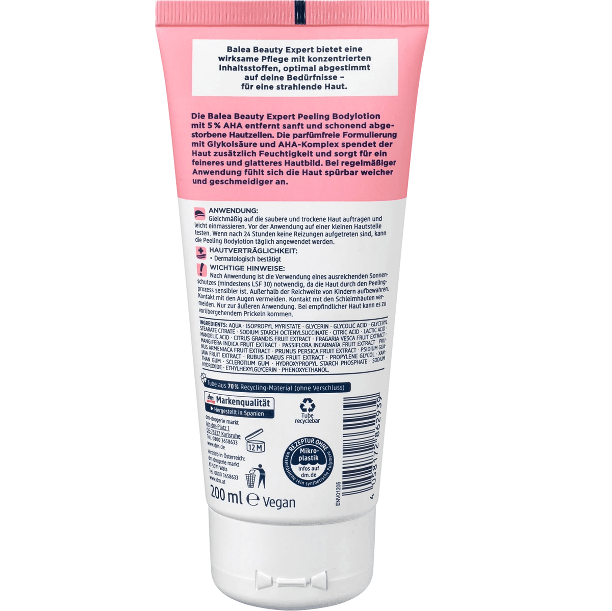 Balea DM Lotion exfoliante pour le corps Beauty Expert 5% AHA, 200 ml