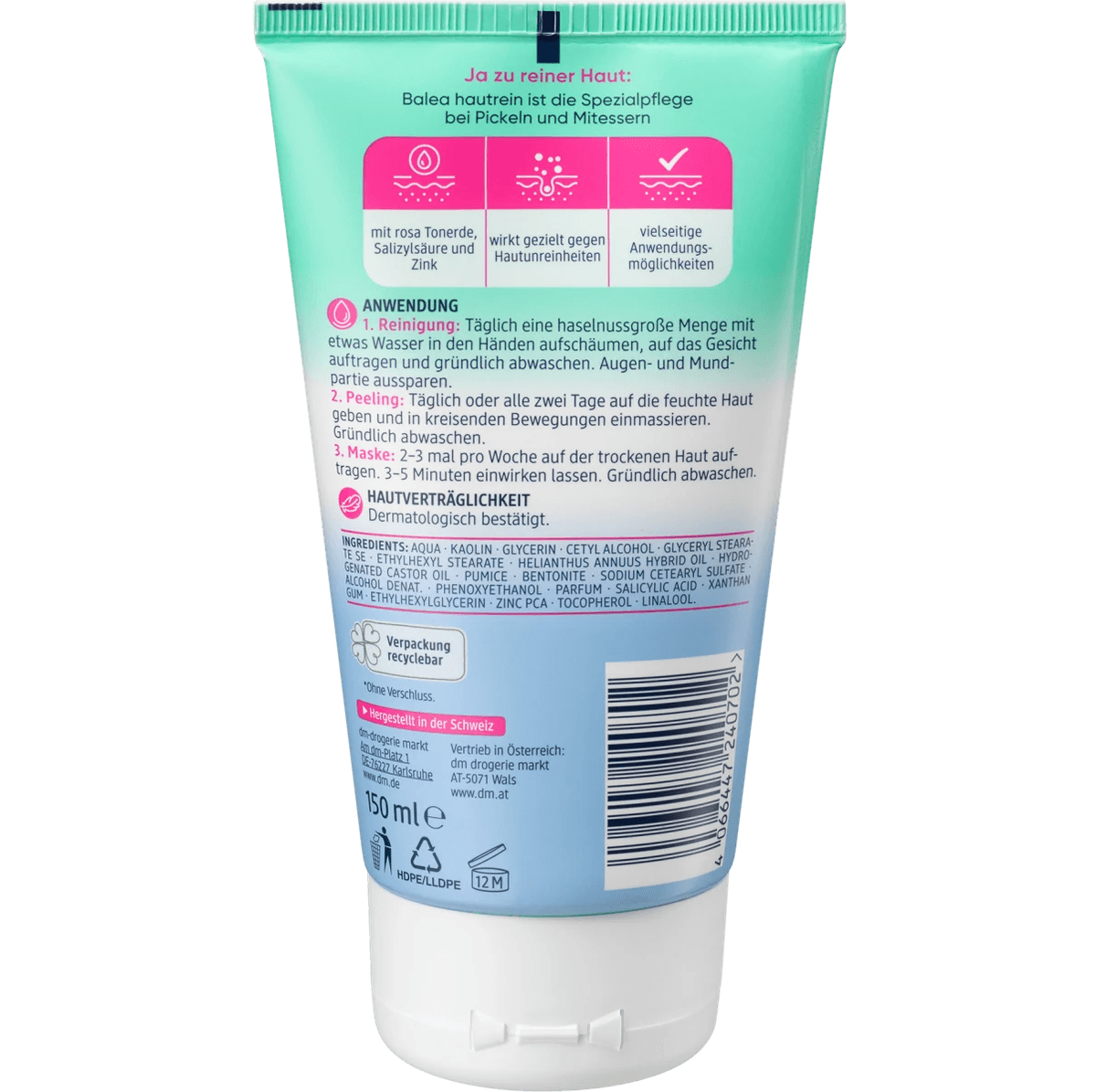 Balea 3 en 1 Nettoyant, Peeling & Masque peau pure, 150 ml