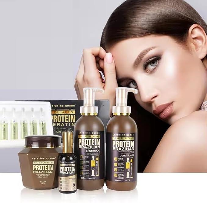 Keratine Queen Pack Protein Brazilian Moistrizing Professional Shampooing, Conditioner,Masque, Huile