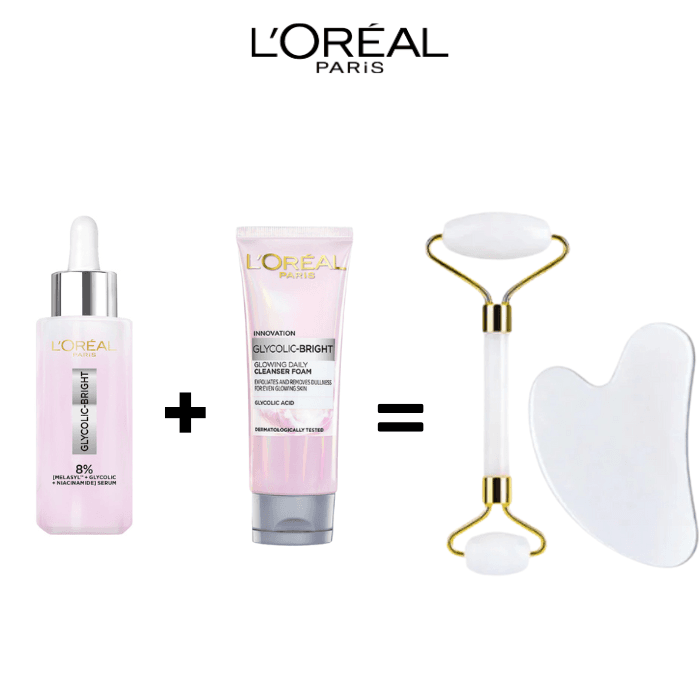 L'Oréal Paris Glycolic Bright Melasyl Serum 30ml = Glowing Cleanser Glyco Bright + Coffret Guasha
