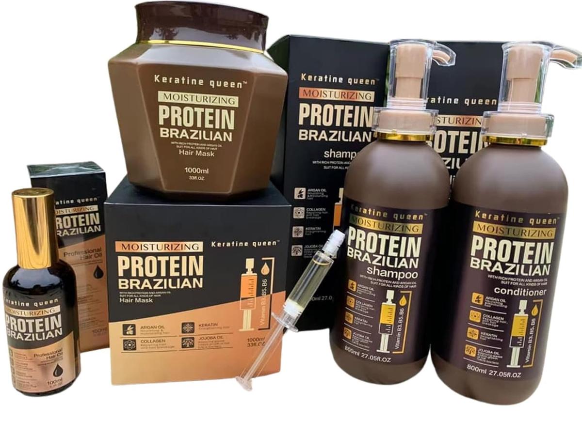 Keratine Queen Pack Protein Brazilian Moistrizing Professional Shampooing, Conditioner,Masque, Huile