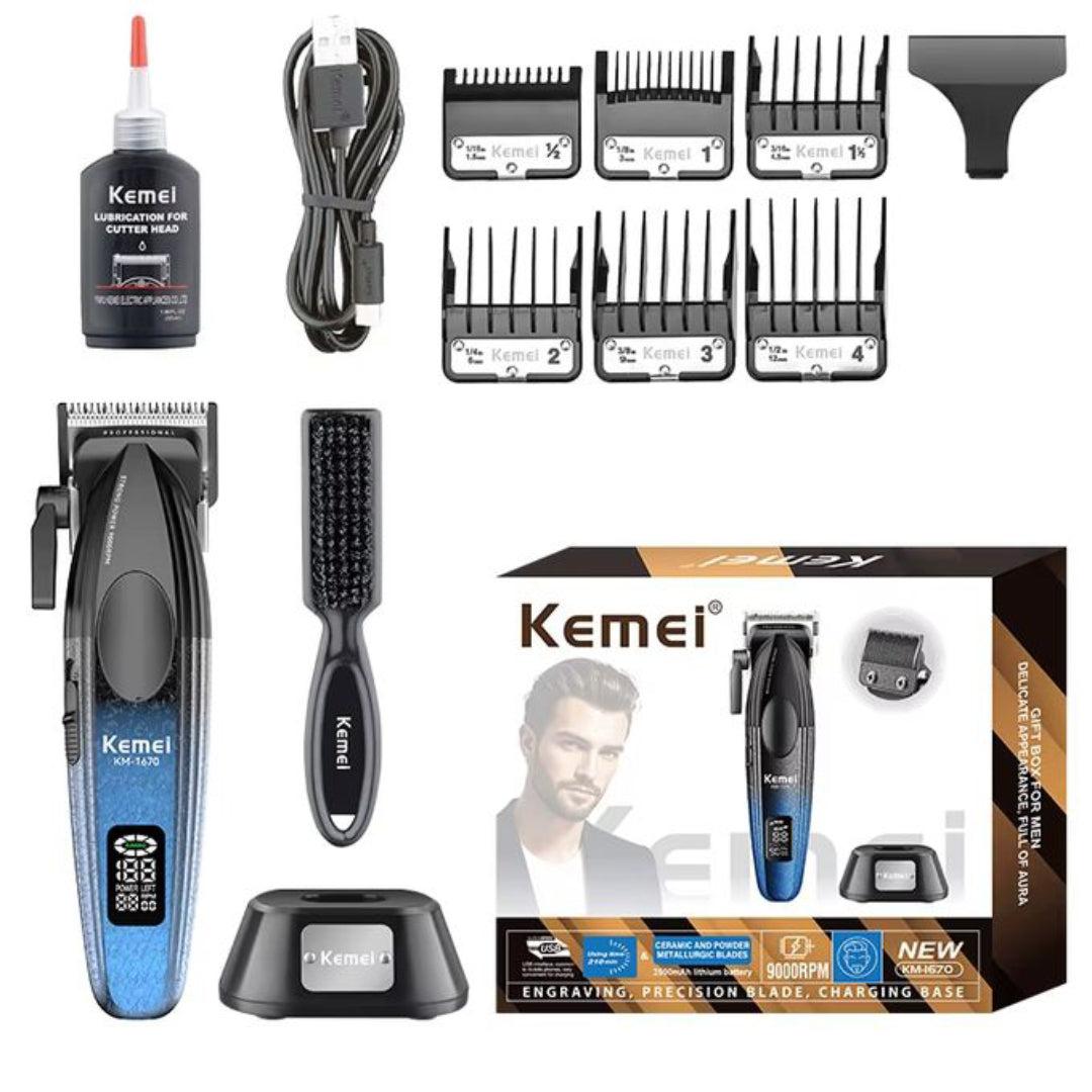 Kemei KM-1670 Tondeuse Professionnelle Sans Fil 9000 RPM, Écran LED, Batterie Longue Durée