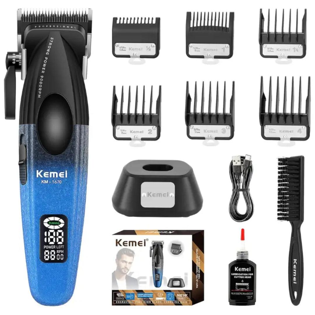 Kemei KM-1670 Tondeuse Professionnelle Sans Fil 9000 RPM, Écran LED, Batterie Longue Durée