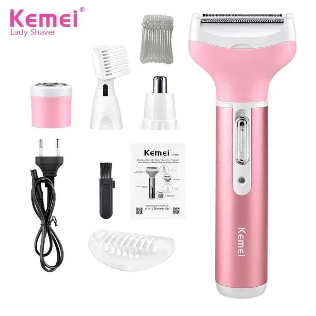 Kemei KM 6637 Epilateur-Rasoir multifonctions Rechargeable 4 en 1 Rose