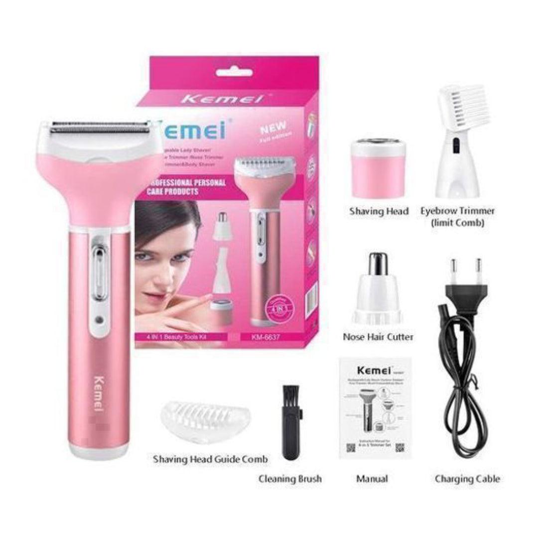 Kemei KM 6637 Epilateur-Rasoir multifonctions Rechargeable 4 en 1 Rose