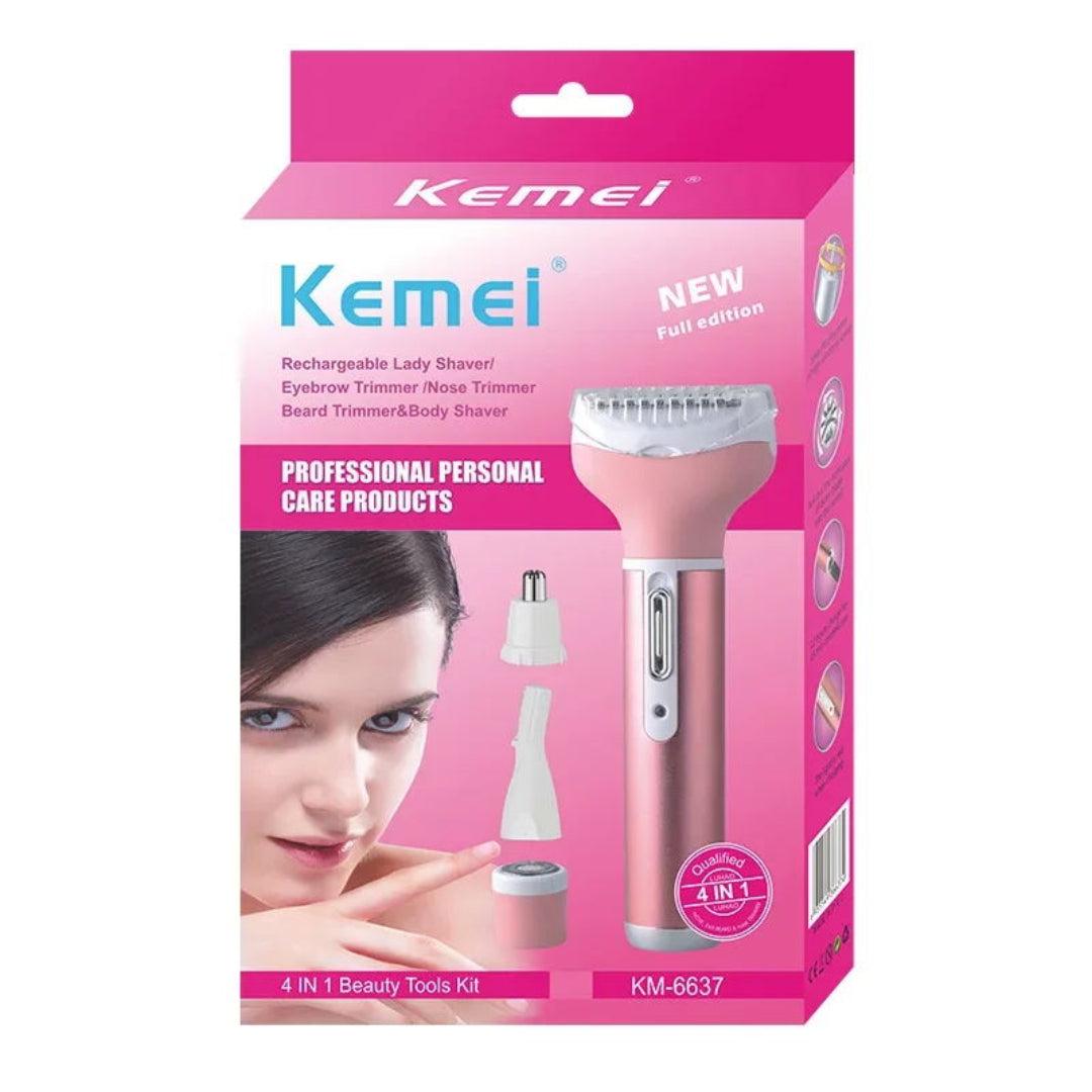 Kemei KM 6637 Epilateur-Rasoir multifonctions Rechargeable 4 en 1 Rose