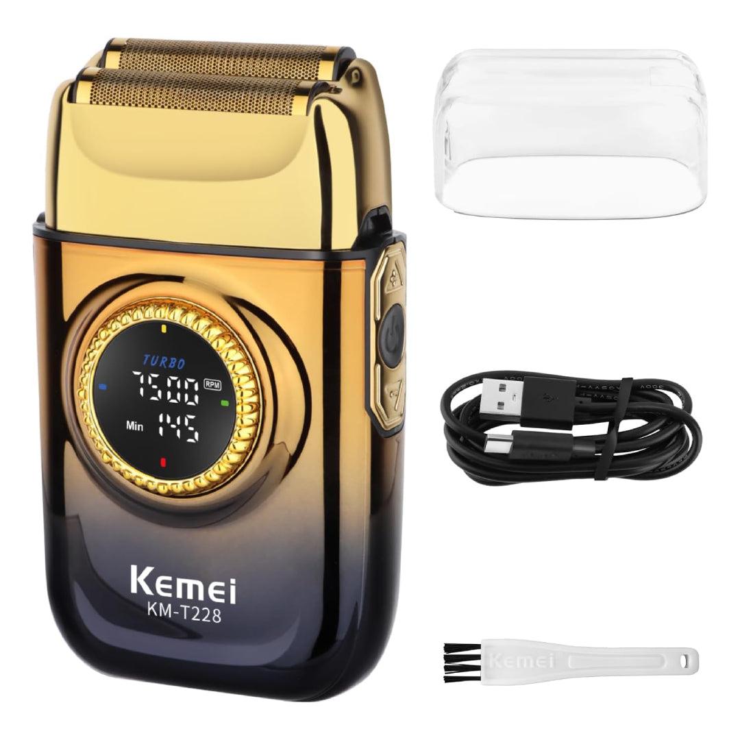 Kemei KM-T228 Rasoir Electrique a grille pour homme sans fil rechargeable avec écran LED 3vitesses sec et humide