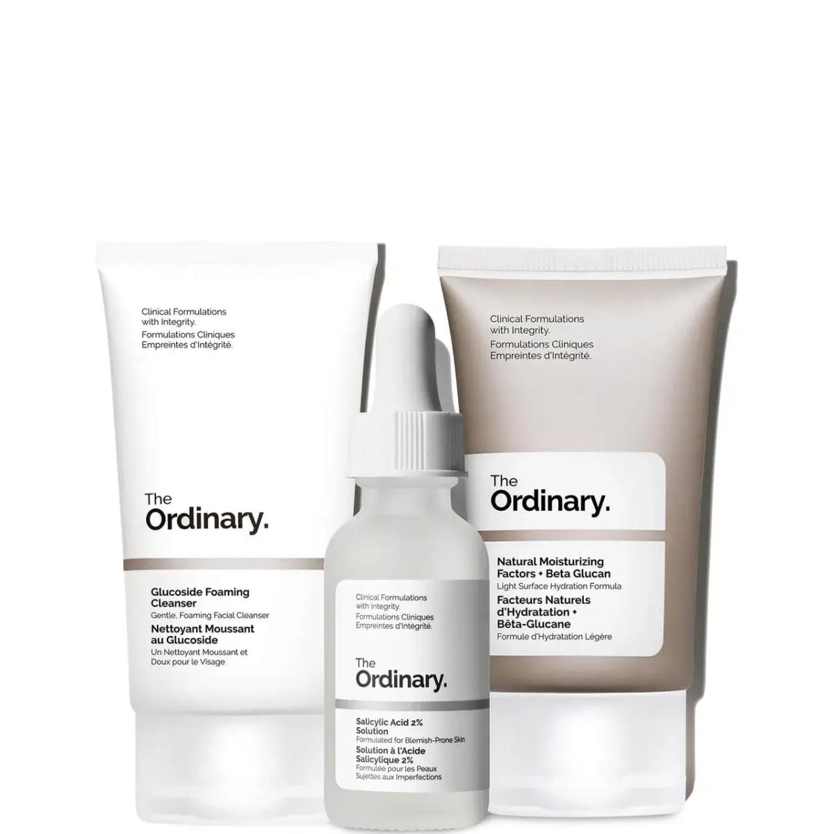 The Ordinary pack gel nettoyant 50ml + serum exfoliant 30ml + hydratation 30ml