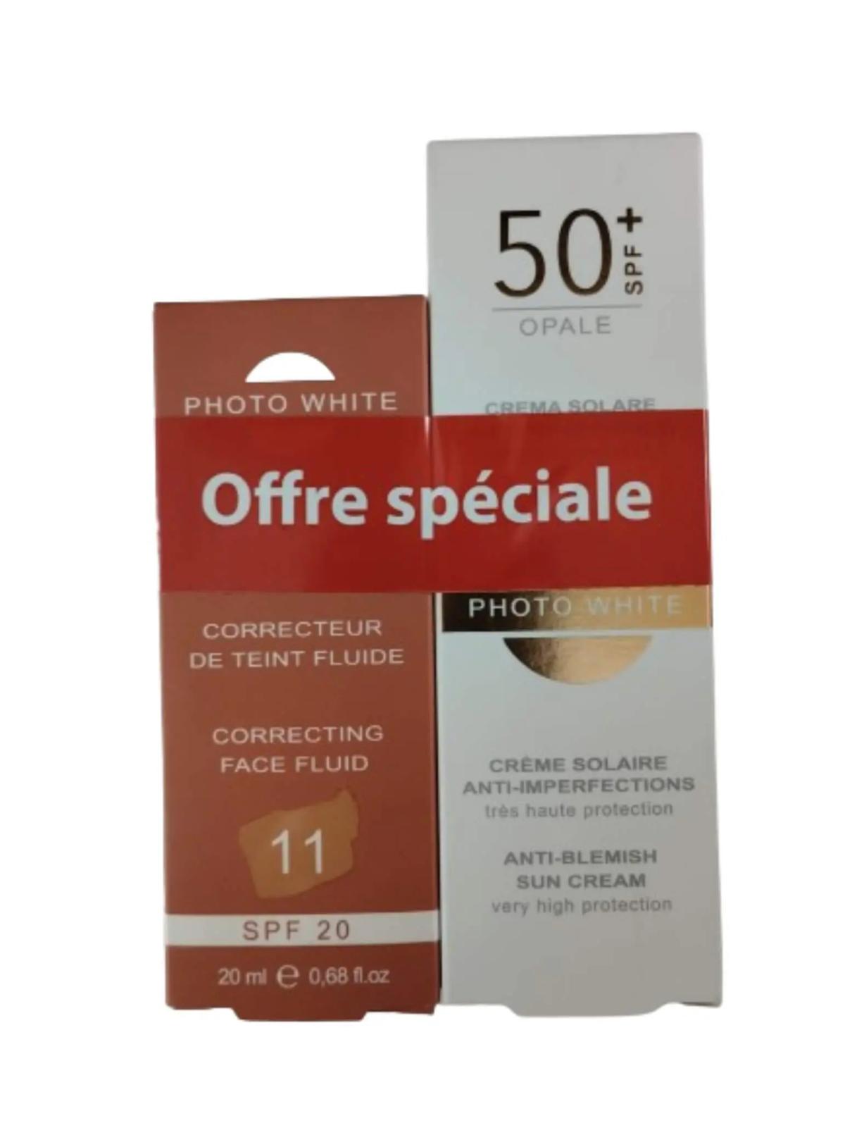 PHOTO WHITE CREME SOLAIR OPAL SPF 50+ 50ML + CORRECTEUR DE TEINT FLUIDE N° 11 OFFERT
