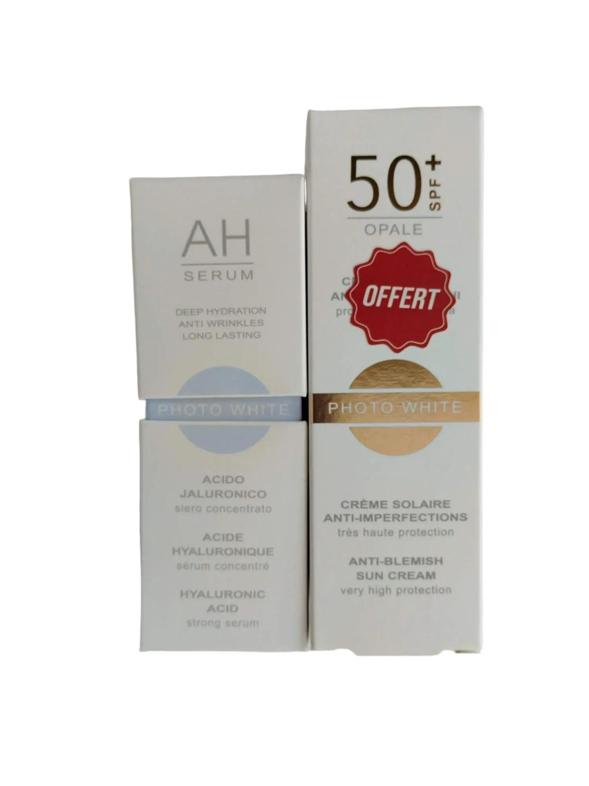 PHOTO WHITE SERUM ACIDE HYALIRONIC+ CRÈME SOLAIRE ANTI IMPERFECTIONS OFFERT