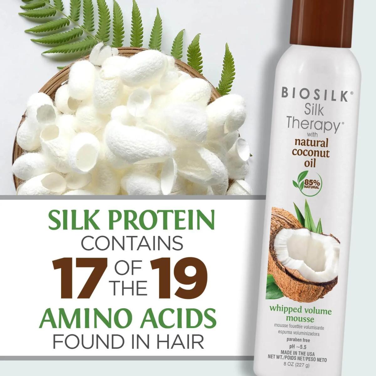 BIOSILK SILK THERAPY NATURAL COCONUT OIL MOUSSE CHEVEUX VOLUMISSANTE 227 G