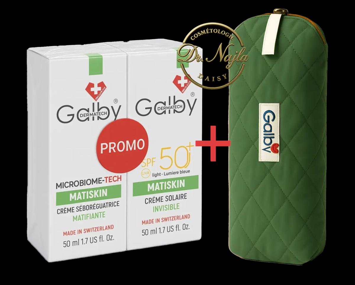Pack Promo Galby Matiskin Crème Matifiante + Crème Solaire SPF 50+ avec Trousse Offerte