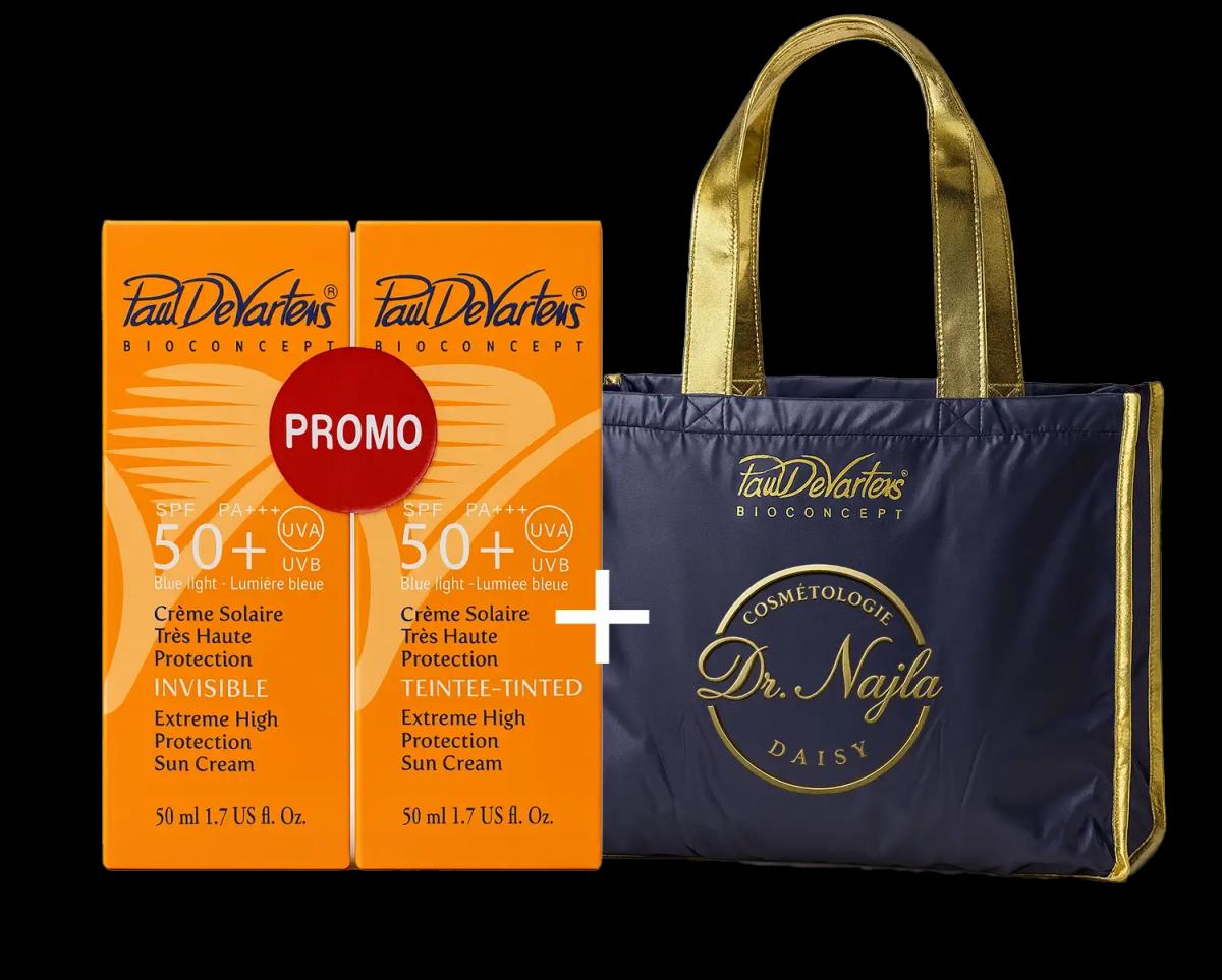 Pack Promo Paul Devartens Crème Solaire Invisible SPF 50+ + Crème Solaire Teintée SPF 50+ avec Sac Offert