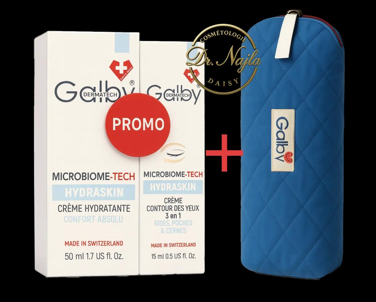 Pack Promo Galby Hydraskin Crème Hydratante Confort Absolu + Crème Contour des Yeux 3 en 1 avec Trousse Offerte