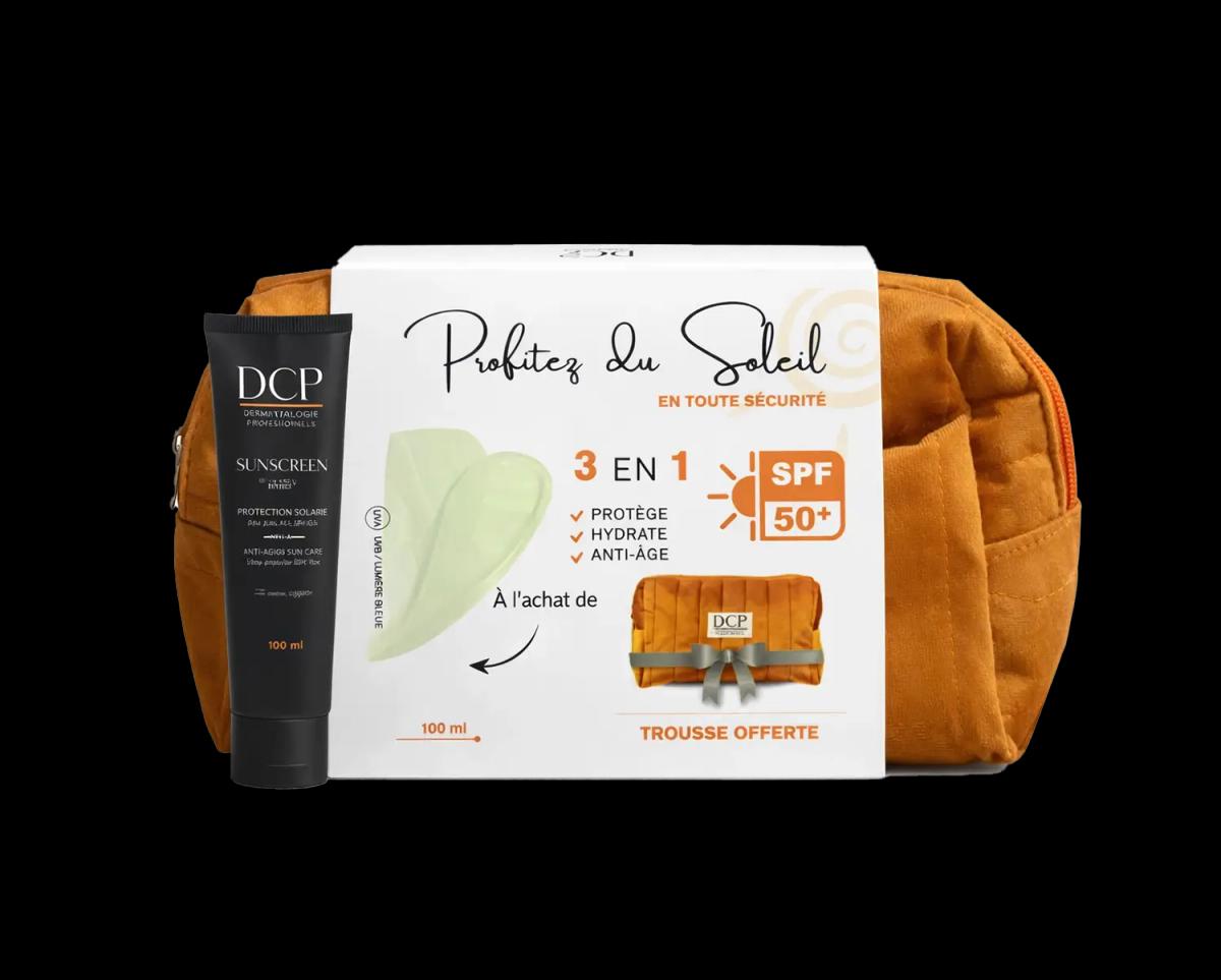DCP Sunscreen SPF 50+ Crème Solaire 3-en-1 Protectrice Hydratante Anti-Âge + Trousse Offerte