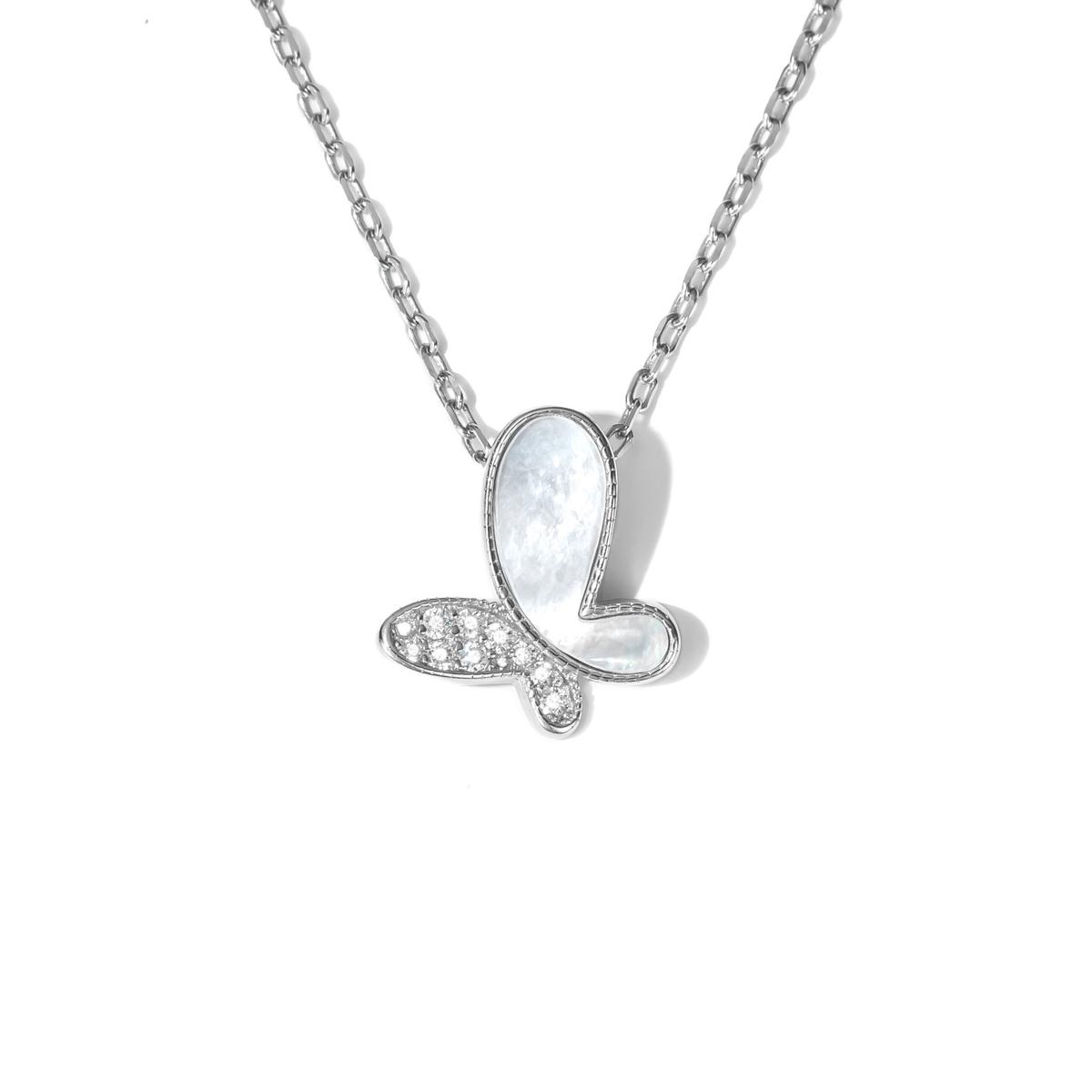 Collier papillon nacre blanc