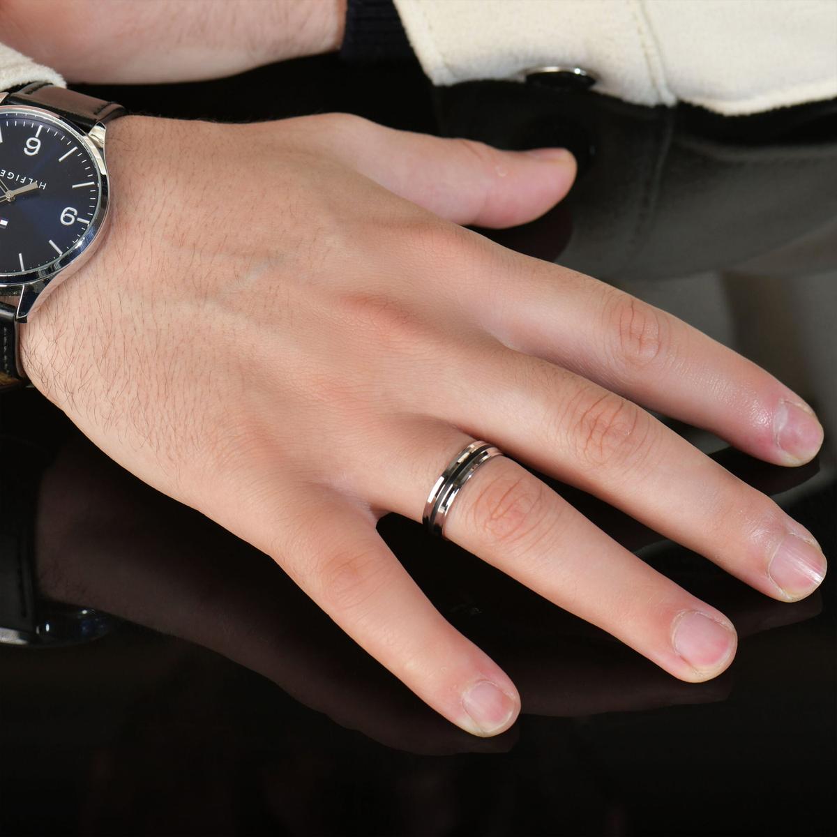Anneau Argent 925 Filet Noir Central | Alliance Minimaliste