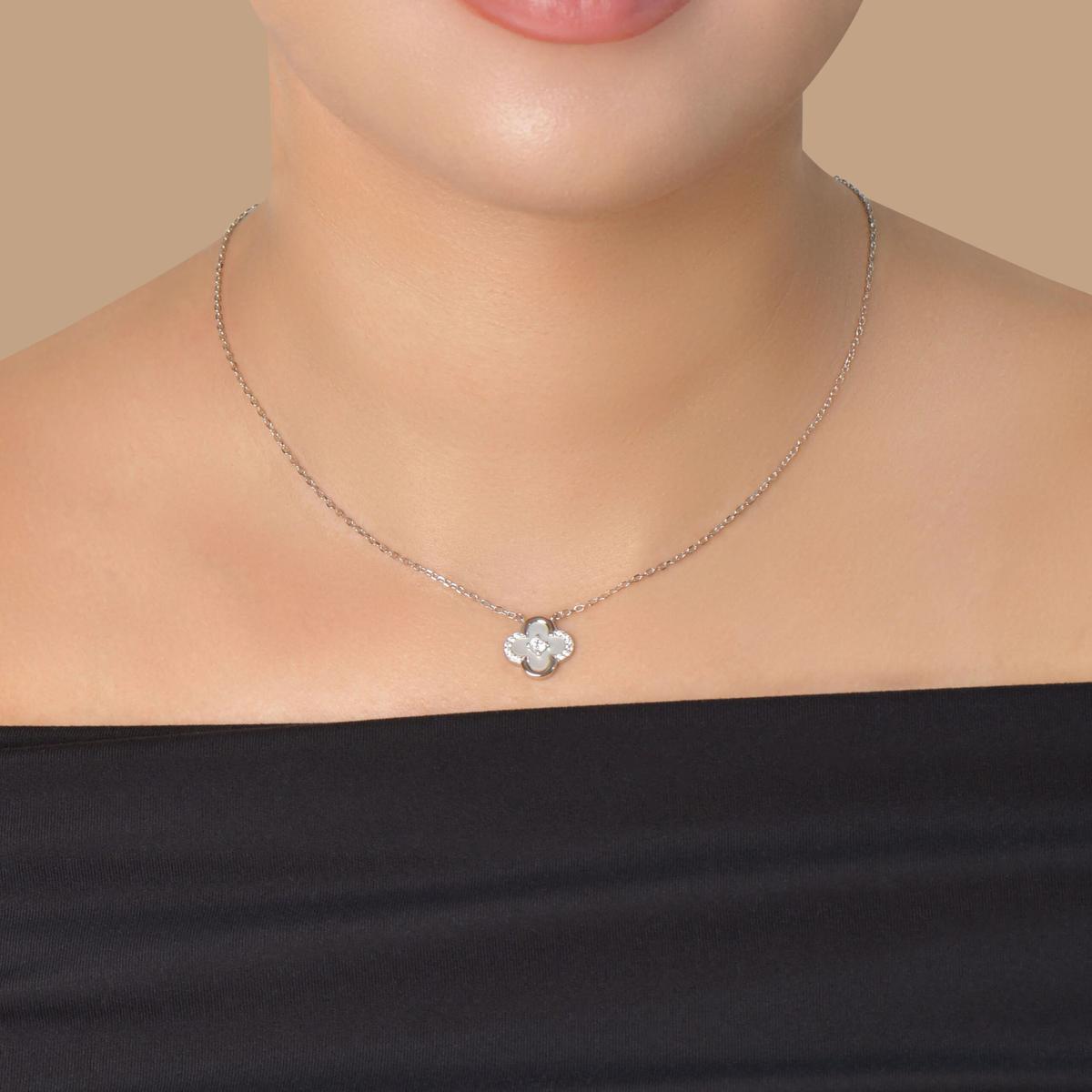 Collier Nœud Argent 925 Cristaux Bijou Pavé Scintillant