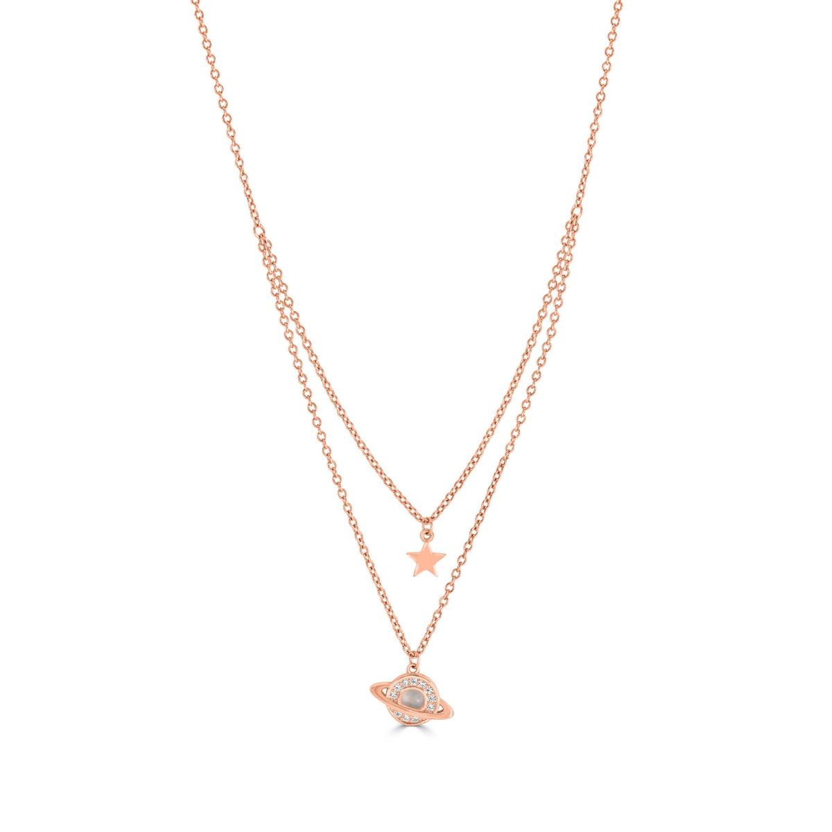 Collier Double Étoile & Planète en Argent 925 Plaqué Or Rose