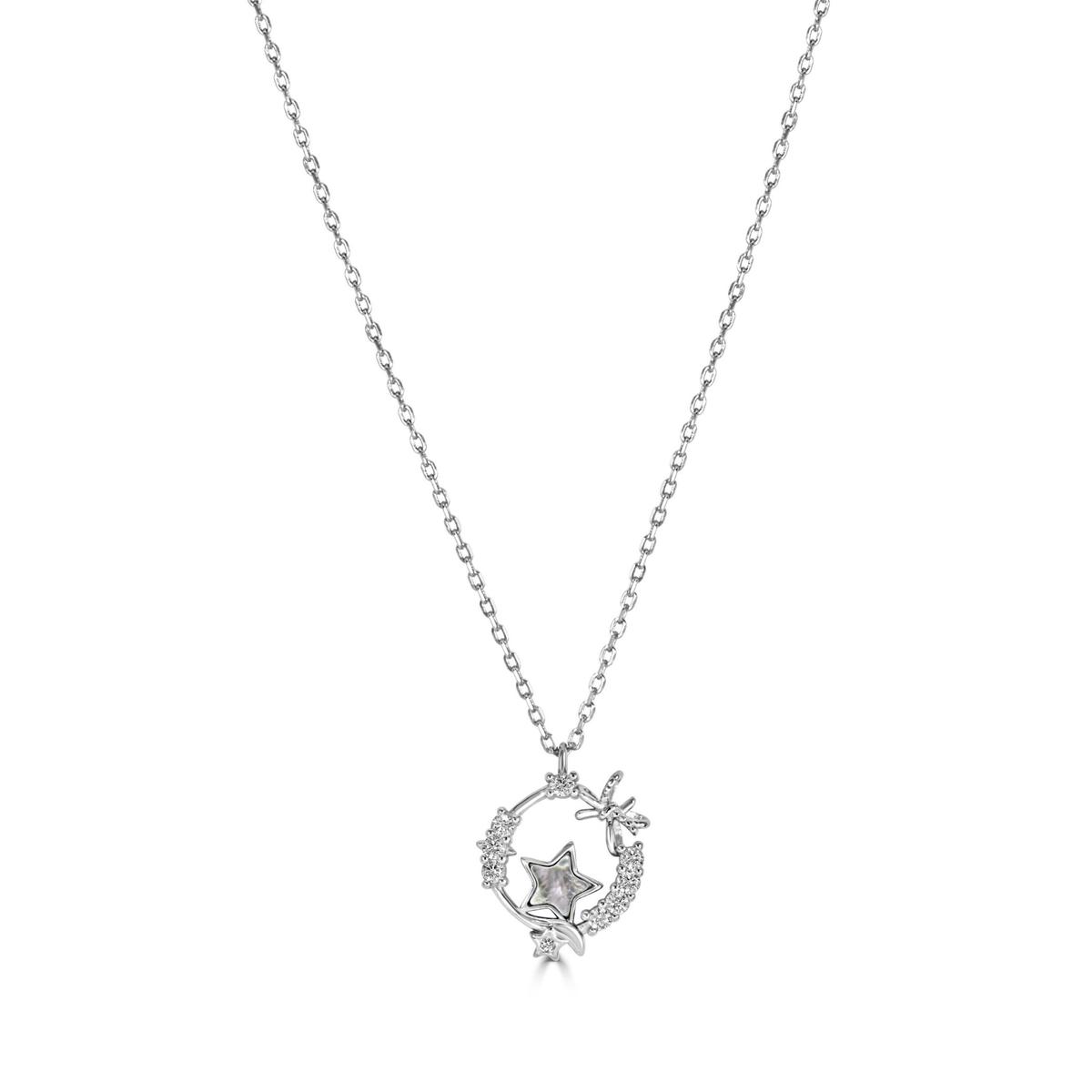 Collier Étoile Cristaux Argent 925 Pendentif Nœud et Étoile