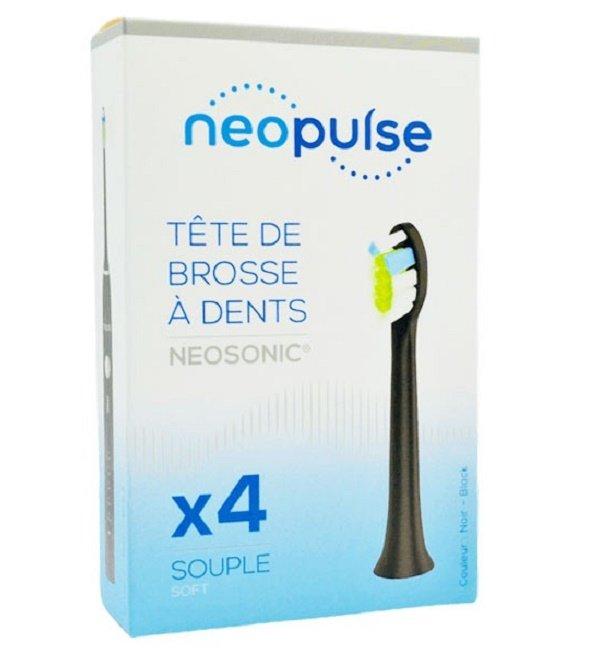 NEOPULSE Recharge 4 Tetes de Brosse à Dent Souple Noir