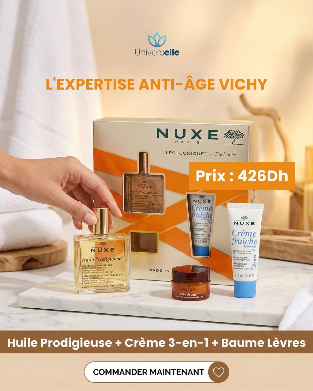 Nuxe Pack Paris: Huile Prodigieuse + Crème Hydratant 48h + Gaume Lèvres au miel