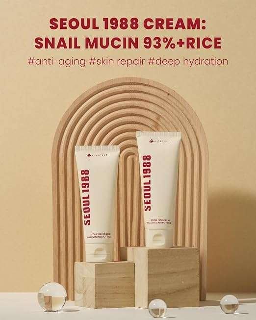K-SECRET- SEOUL 1988 Cream : Snail Mucin 93% + Rice Crème Visage 100ml