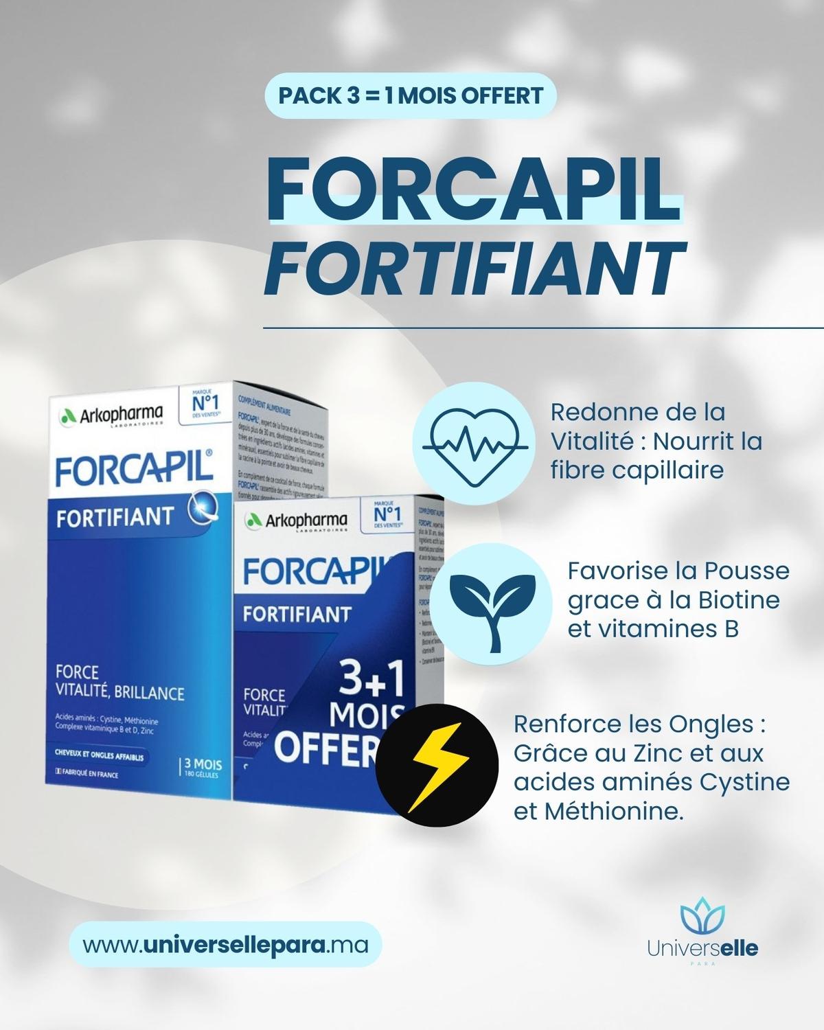 Pack Promo FORCAPIL Fortifiant Cheveux & Ongles : Cure 4 Mois (3 Achetés = 1 Offert) Arkopharma