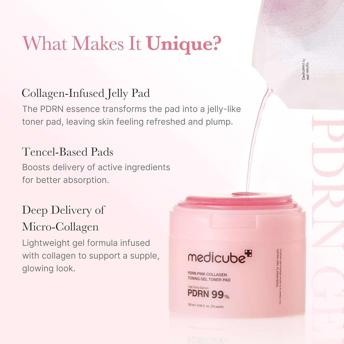 Medicube PDRN Pink Collagen Toning Gel Toner Pad Disques Hydratants 70 pads
