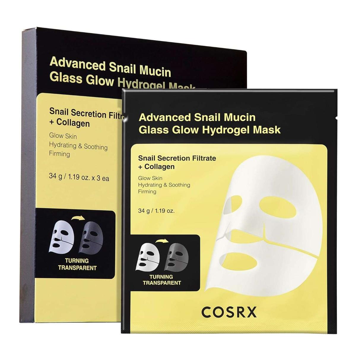 COSRX Advanced Snail Mucin Glass Glow Hydrogel Face Masks Masque en feuille 34g* 3 unités
