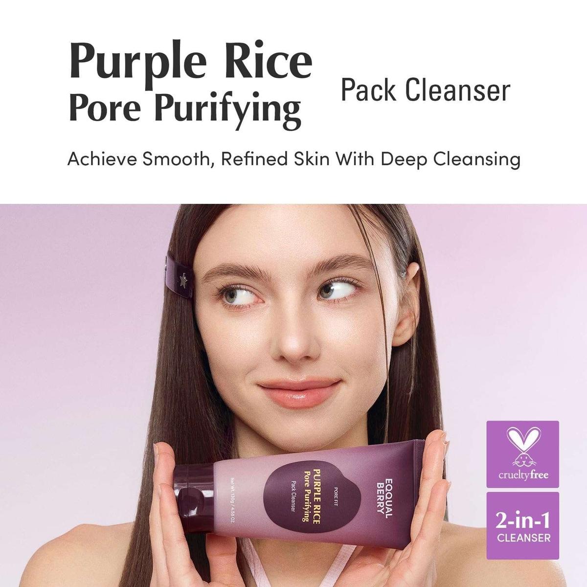 EQQUALBERRY Purple Rice Pore Purifying Pack Cleanser masque et gel nettoyant 130 g
